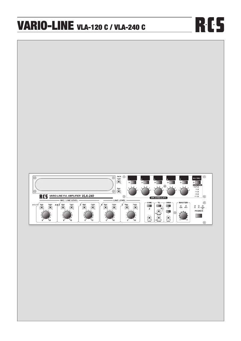 Page 1 of the manual User Manual RCS VLA-120 C