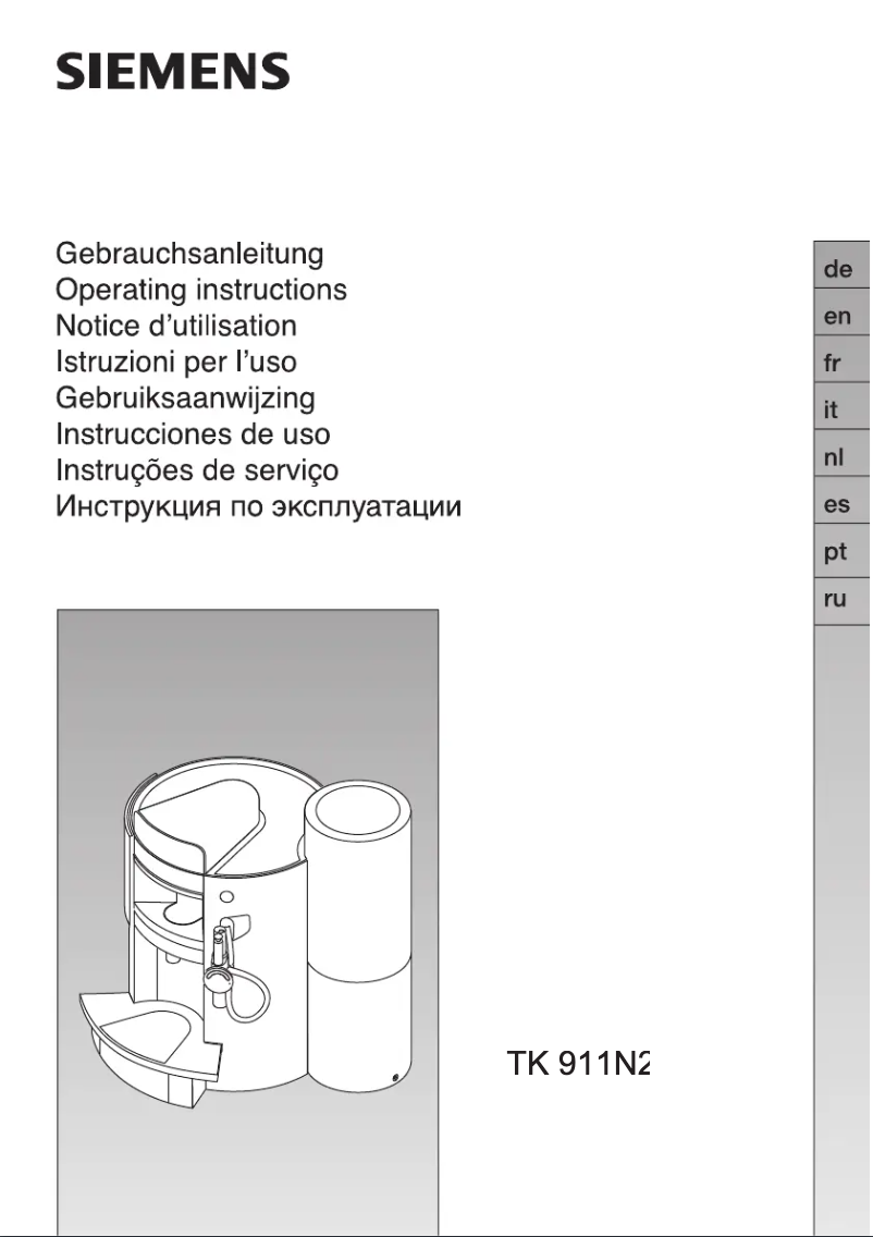 Page 1 of the manual User Manual Siemens Nespresso TK911N2DE