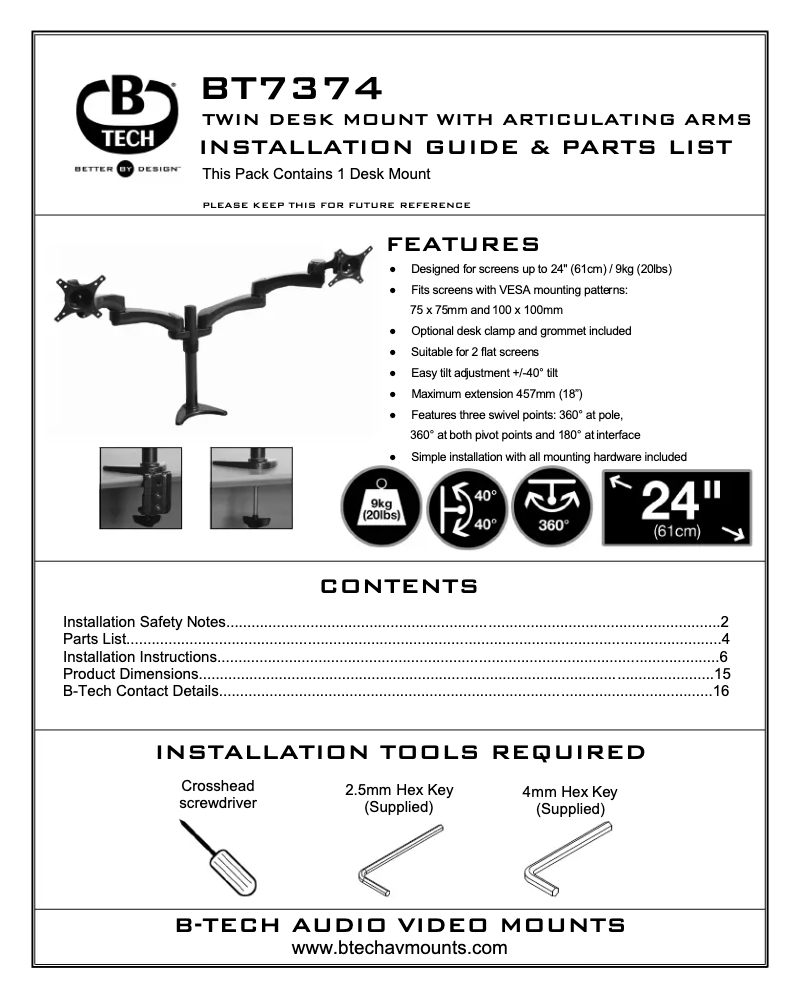 Page 1 of the manual User Manual B-Tech BT7374/GB