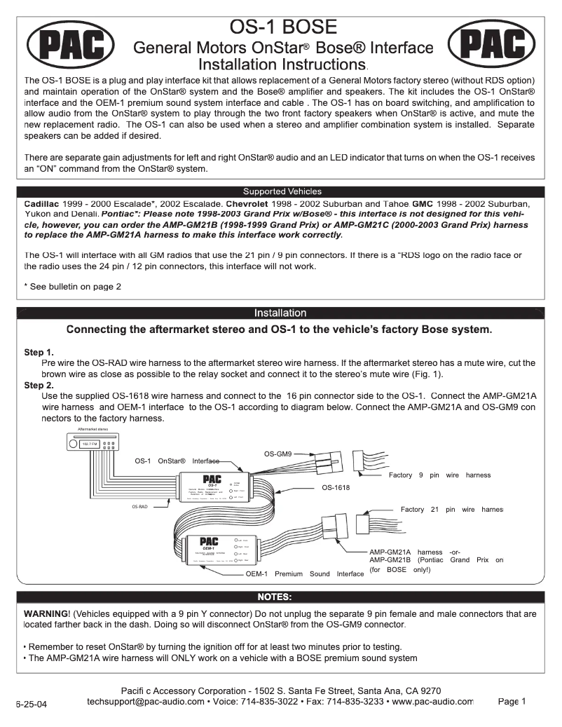 Page 1 of the manual User Manual PAC OS-1 BOSE