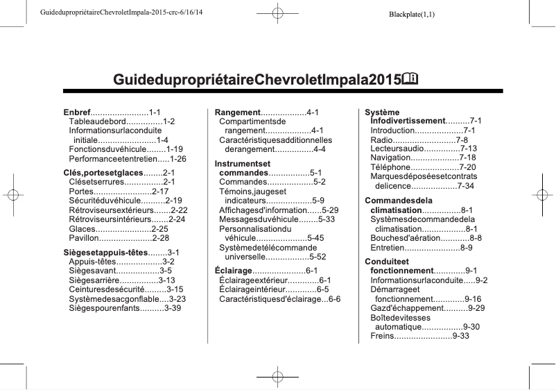 Page 1 of the manual User Manual Chevrolet Impala (2015)