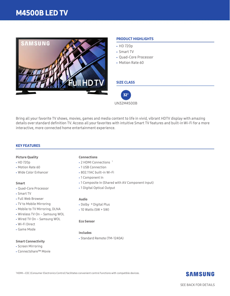 First page image of the manual for UN32M4500BFXZA