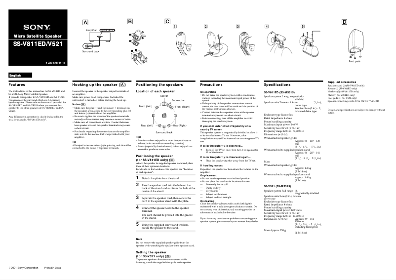 Page 1 of the manual User Manual Sony SS-V521