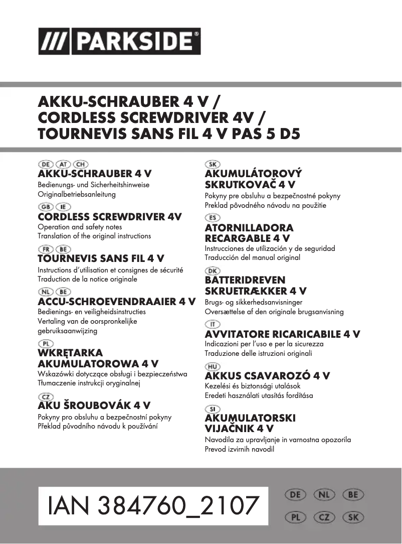 Page 1 of the manual User Manual Parkside HG07075