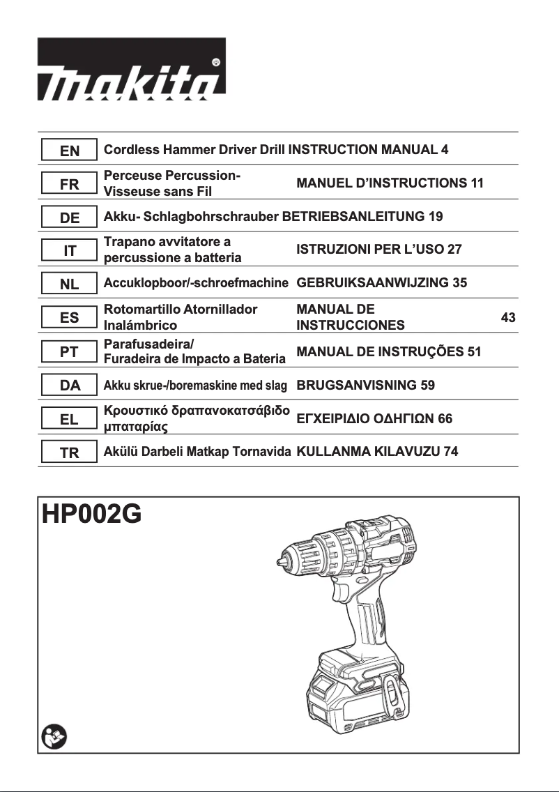 Page 1 of the manual User Manual Makita HP002G