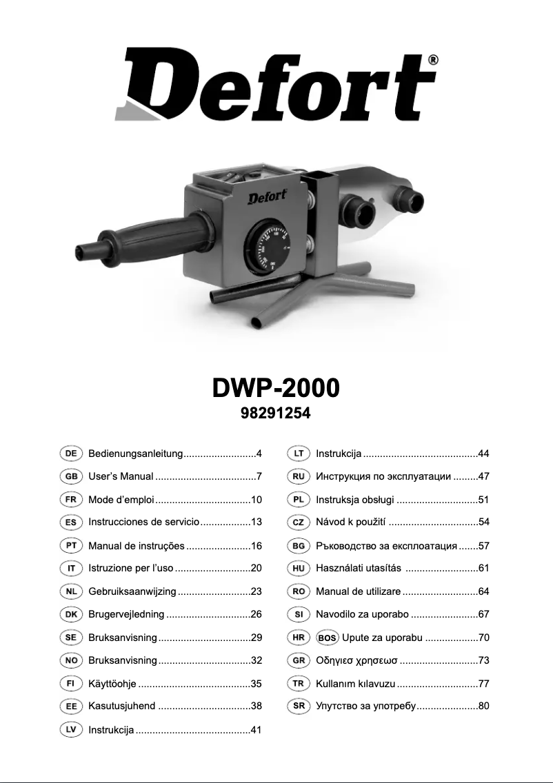 Page 1 of the manual User Manual Defort DWP-2000