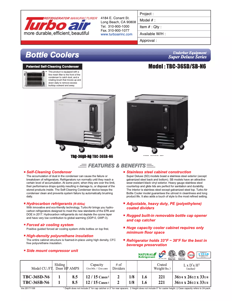 First page image of the manual for TBC-36SD