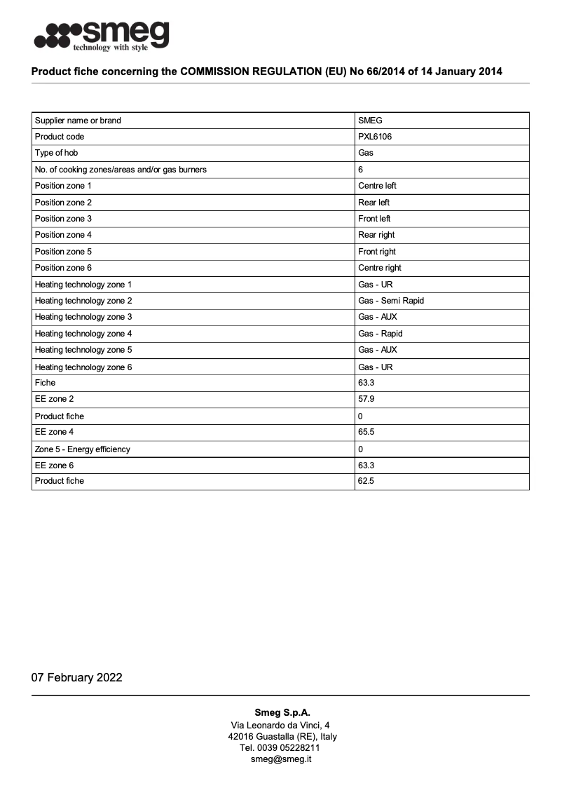Page 1 of the manual Brochure Smeg PXL6106