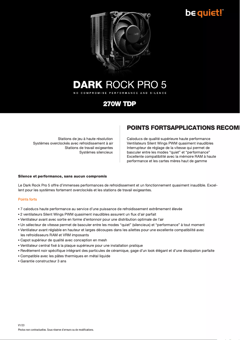 Page 1 of the manual Technical Sheet Be Quiet! Dark Rock Pro 5