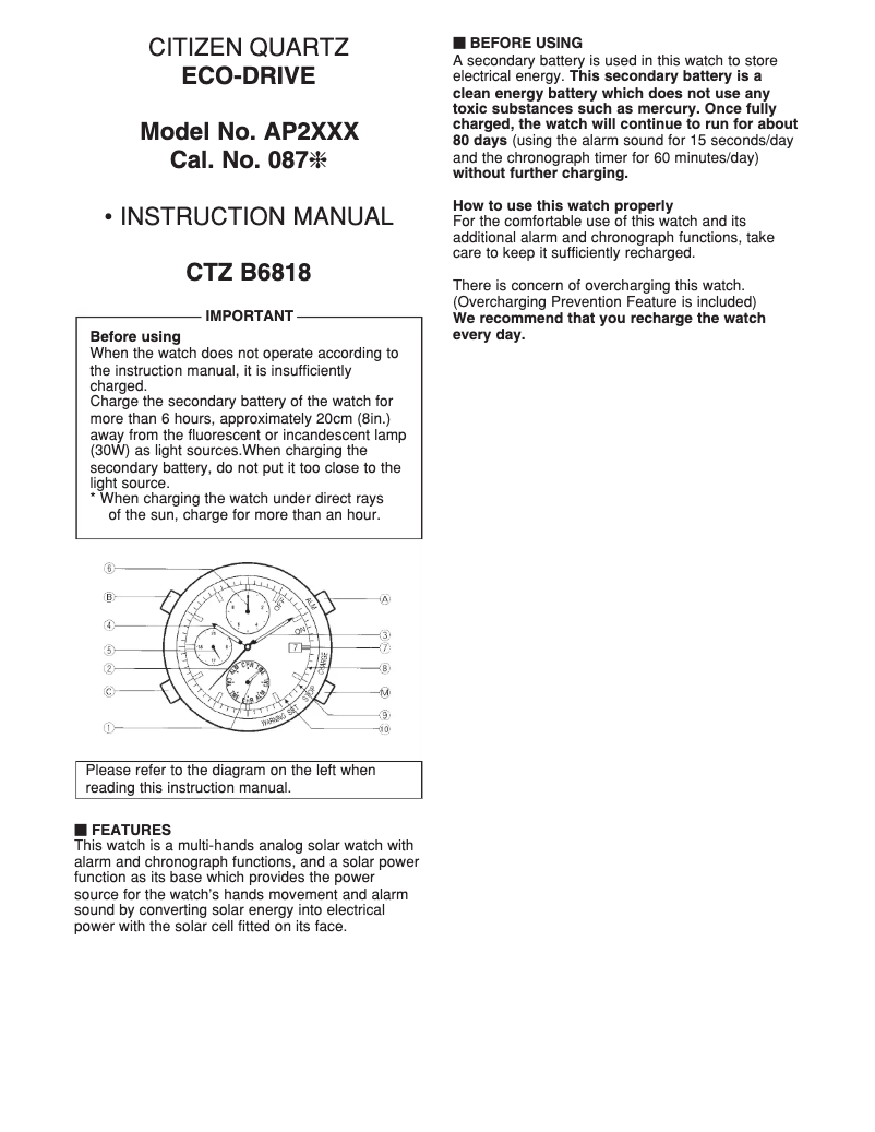 First page image of the manual for Cal 0870