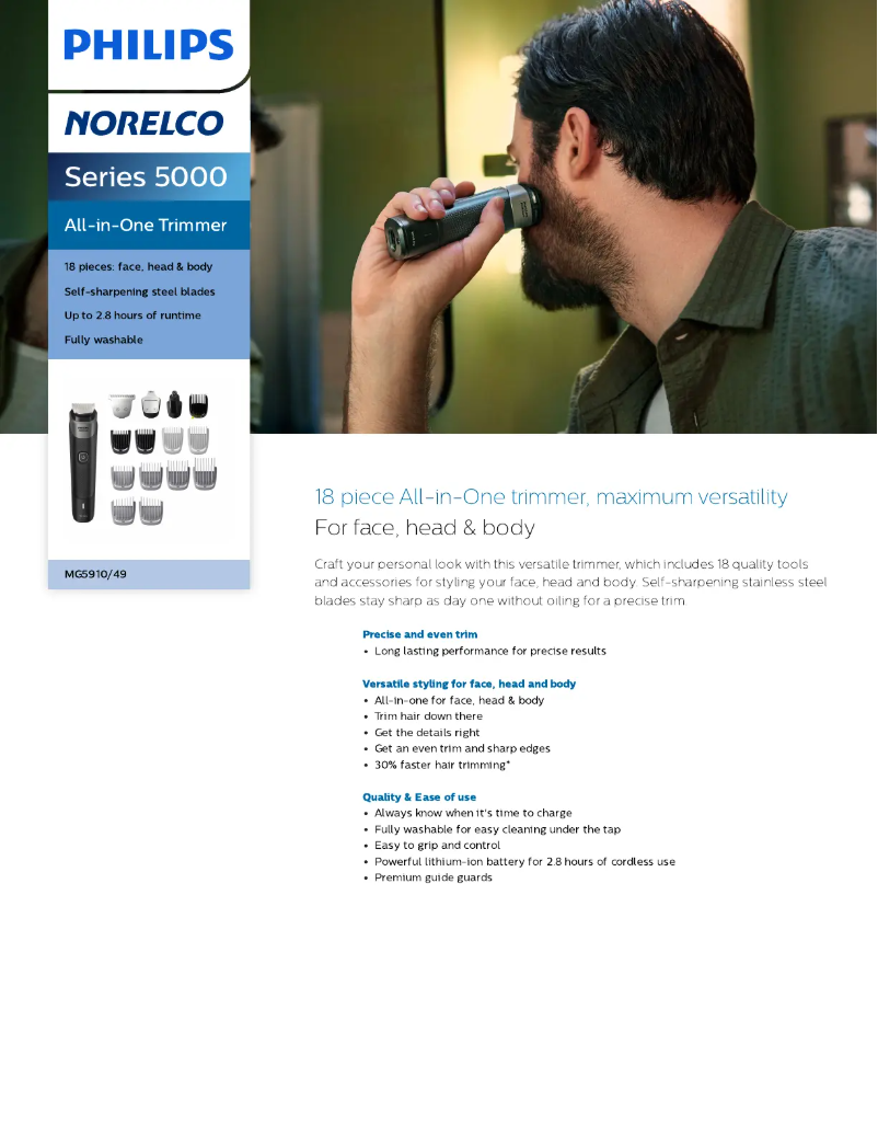 First page image of the manual for Norelco Series 5000 MG5910