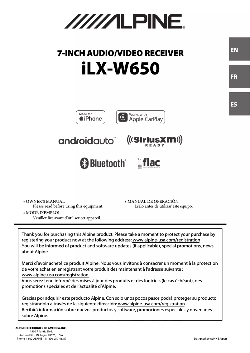 Page 1 of the manual User Manual Alpine iLX-W650