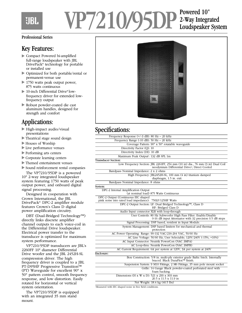 First page image of the manual for VP7210/95DP