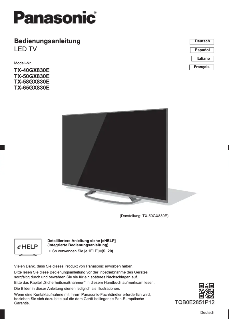 Page 1 of the manual Quick Start Guide Panasonic TX-58GX830E