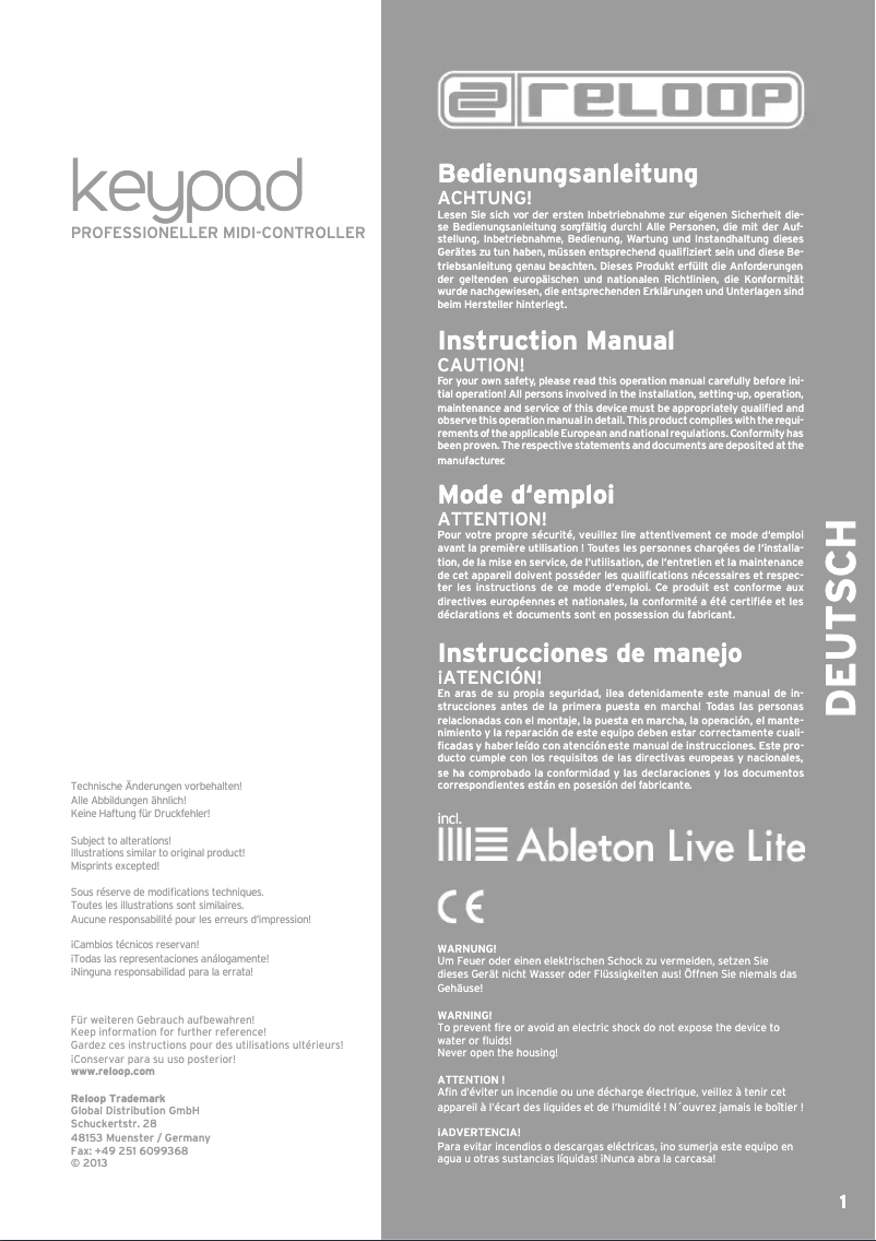 First page image of the manual for Keypad