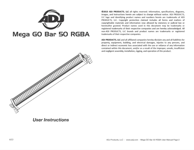 Page 1 of the manual User Manual American DJ Mega Go Bar 50 RGBA
