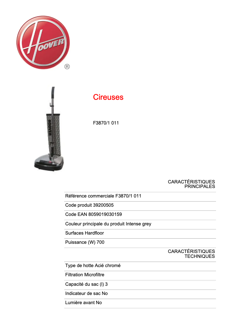 Image de la première page du manuel de l'appareil F 3870