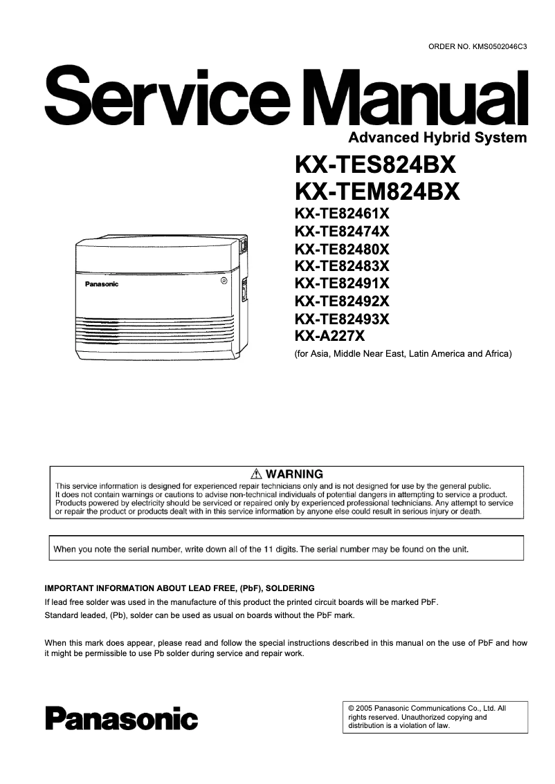 Page 1 of the manual User Manual Panasonic KX-TE82461X
