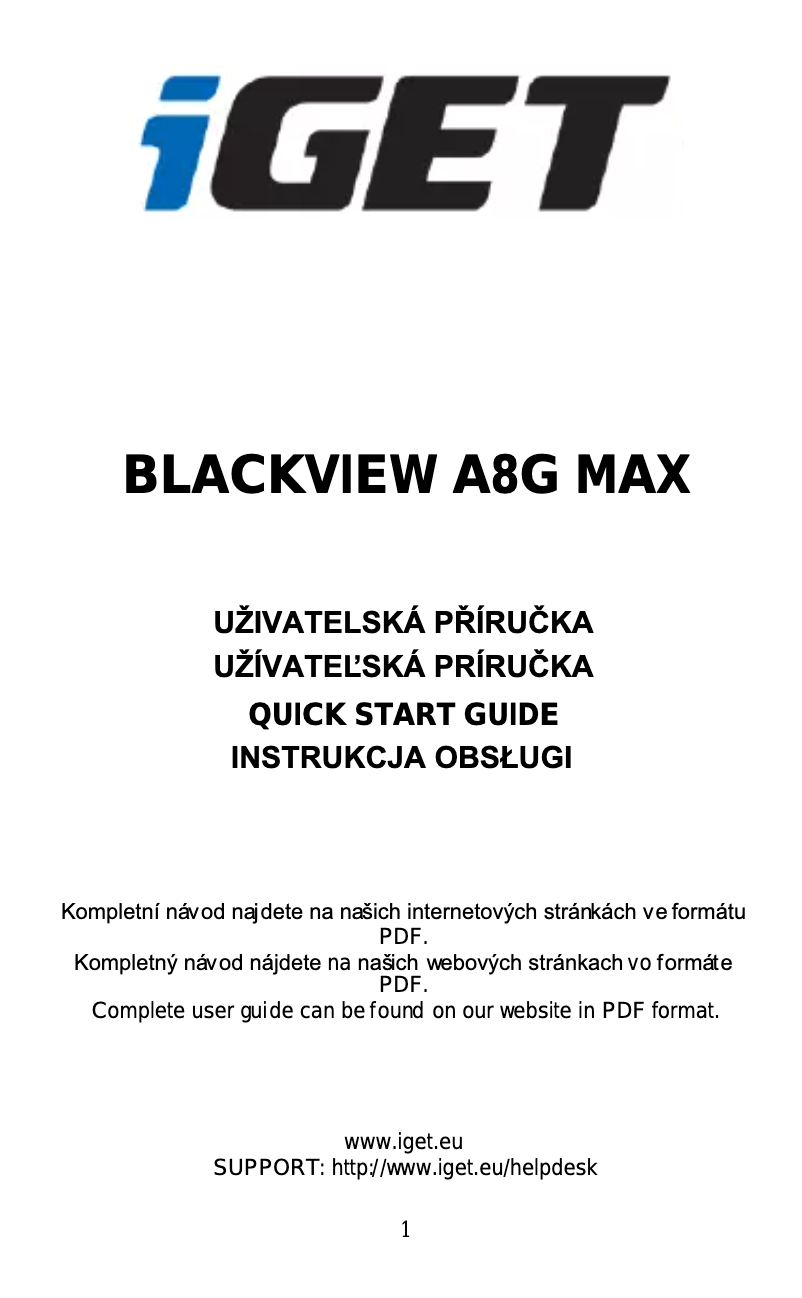 Page 1 of the manual User Manual iGET A8G MAX