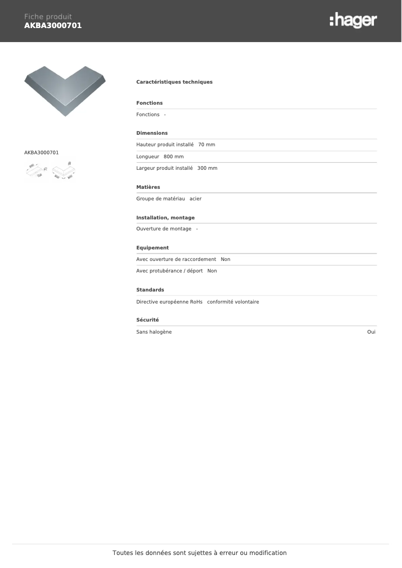 First page image of the manual for AKBA3000701