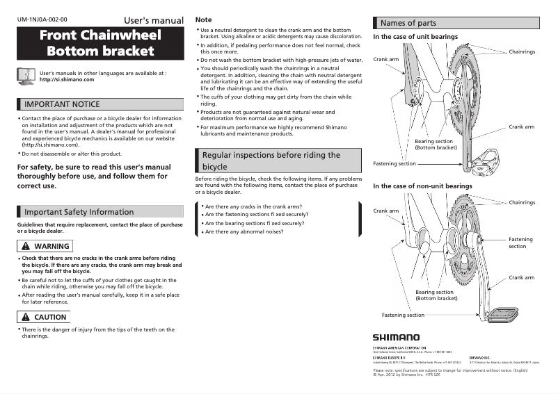 Page 1 of the manual User Manual Shimano BB-RS500-PB