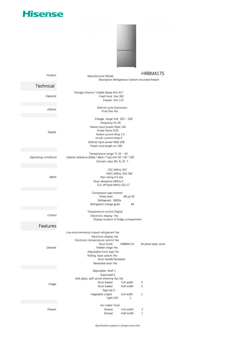First page image of the manual for HRBM417S