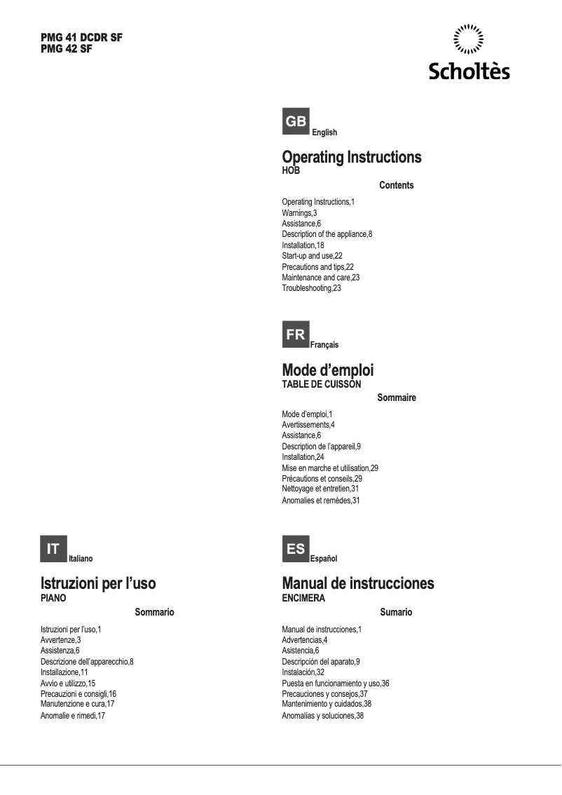 First page image of the manual for PMG 41 DCDR SF