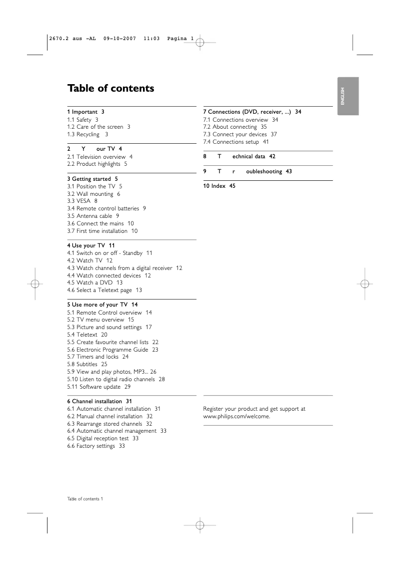 First page image of the manual for 52PFL9432D