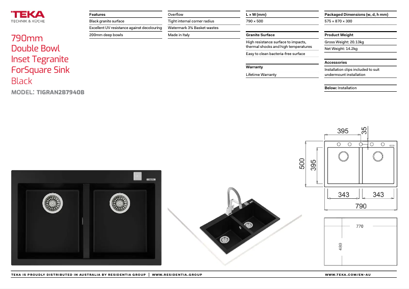 Page 1 of the manual Technical Sheet Teka TIGRAN2B7940B