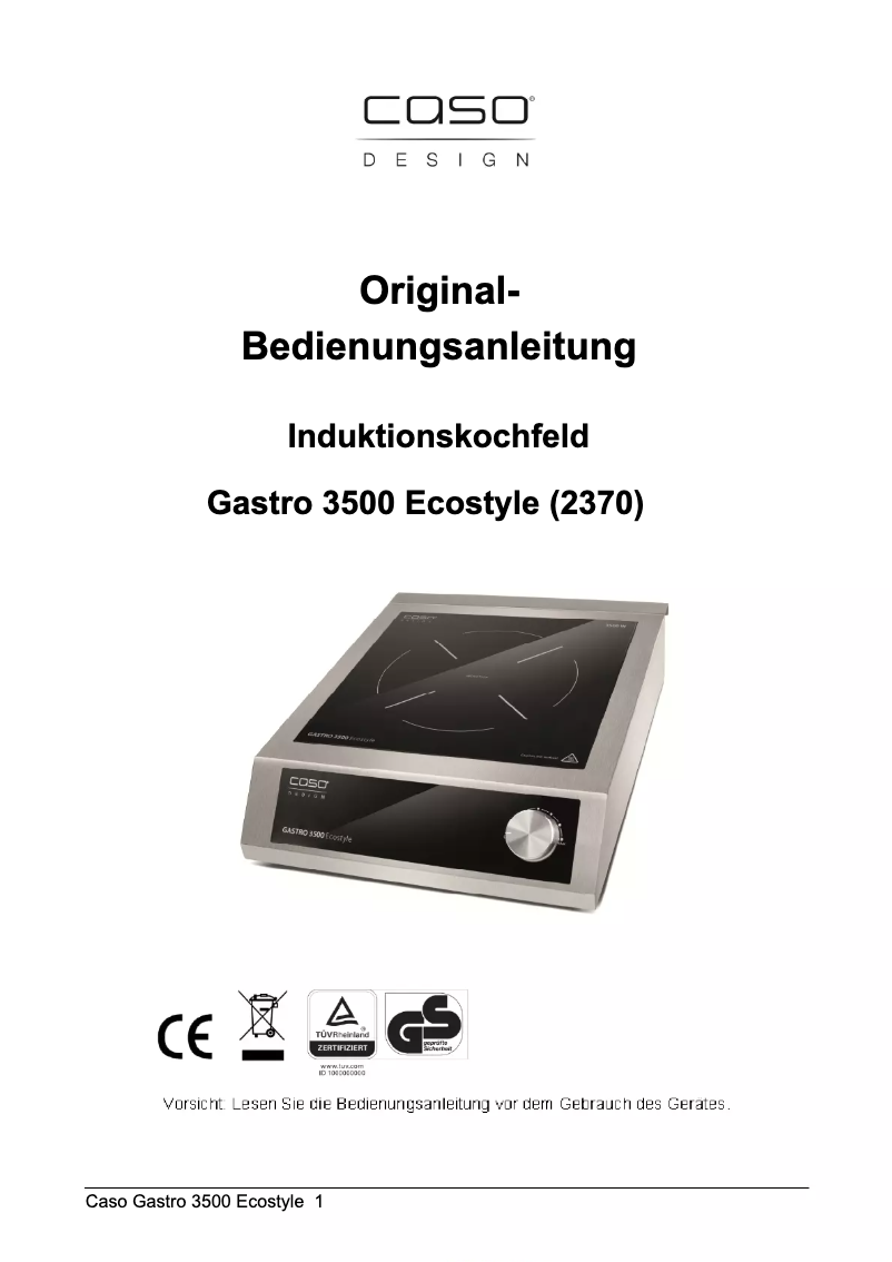 Page 1 of the manual User Manual Caso Gastro 3500 Ecostyle