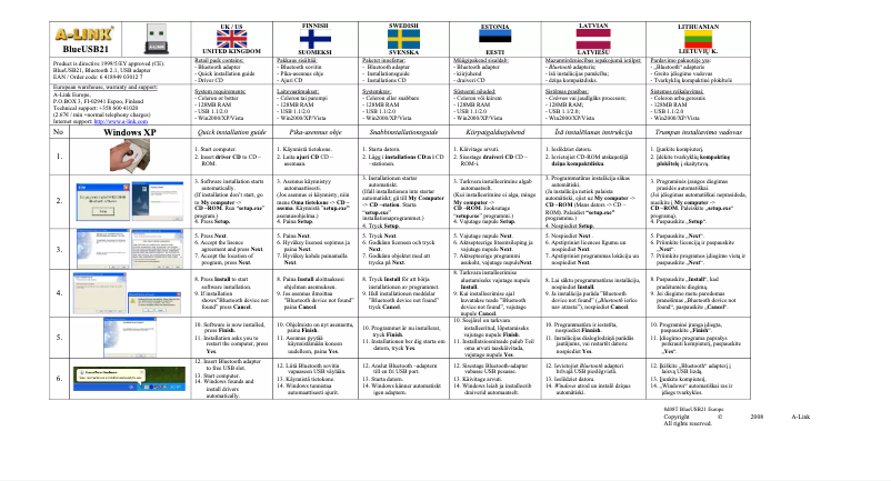 Page 1 of the manual User Manual A-link BLUEUSB21