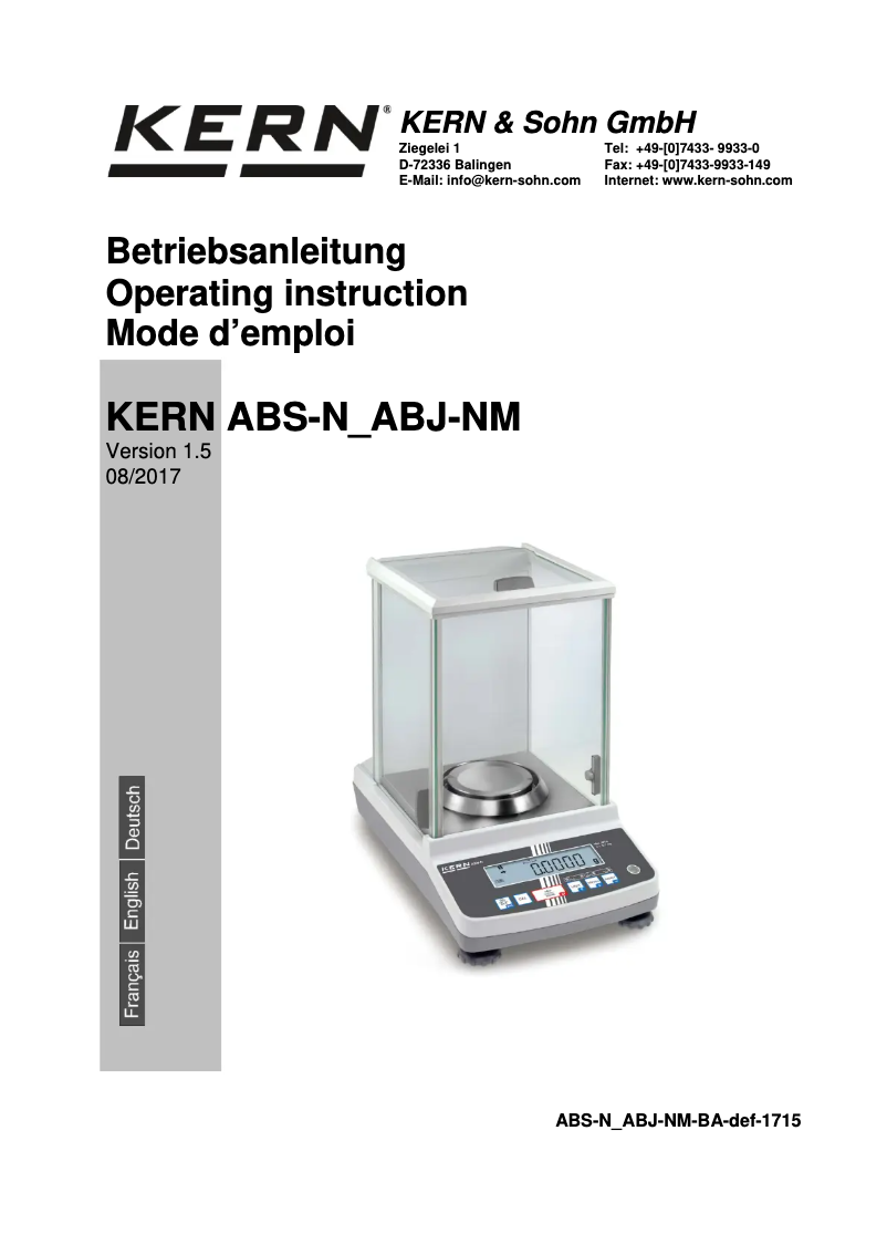 Page 1 of the manual User Manual Kern ABJ 220-4NM
