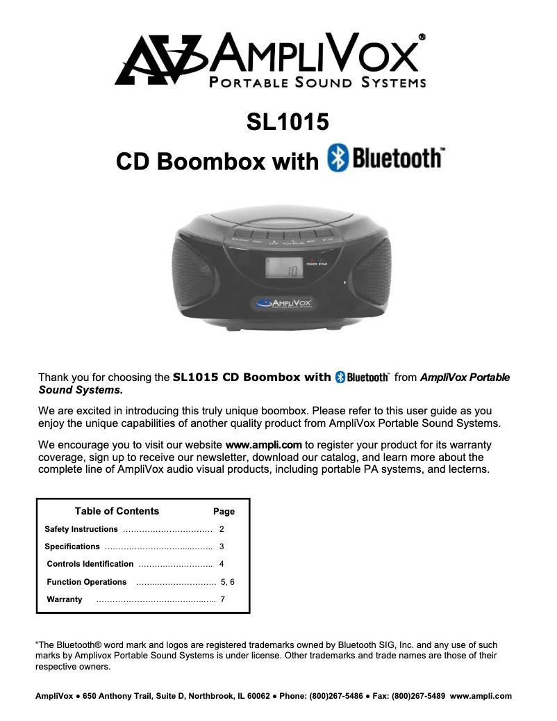 First page image of the manual for SL1015