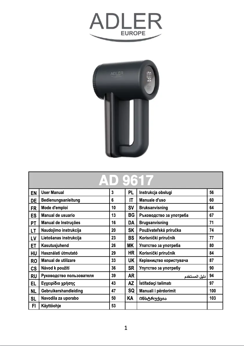 Page 1 of the manual User Manual Adler AD 9617