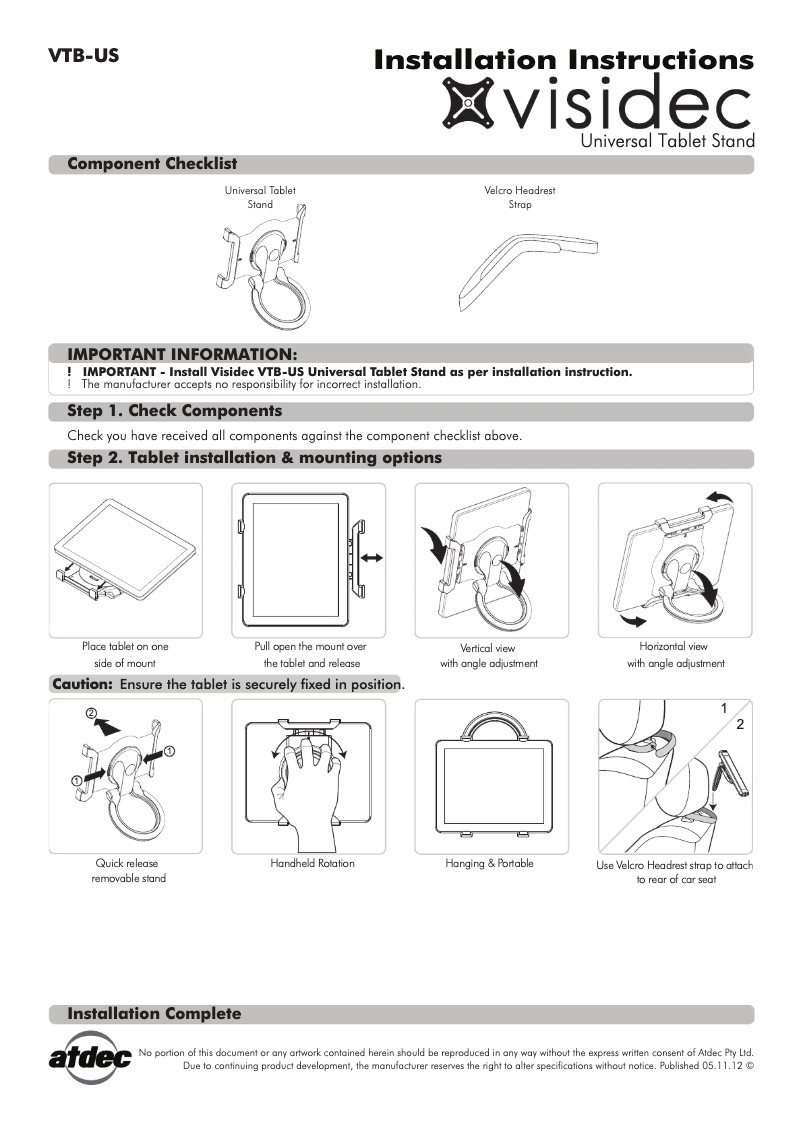Page 1 of the manual User Manual Atdec VTB-US