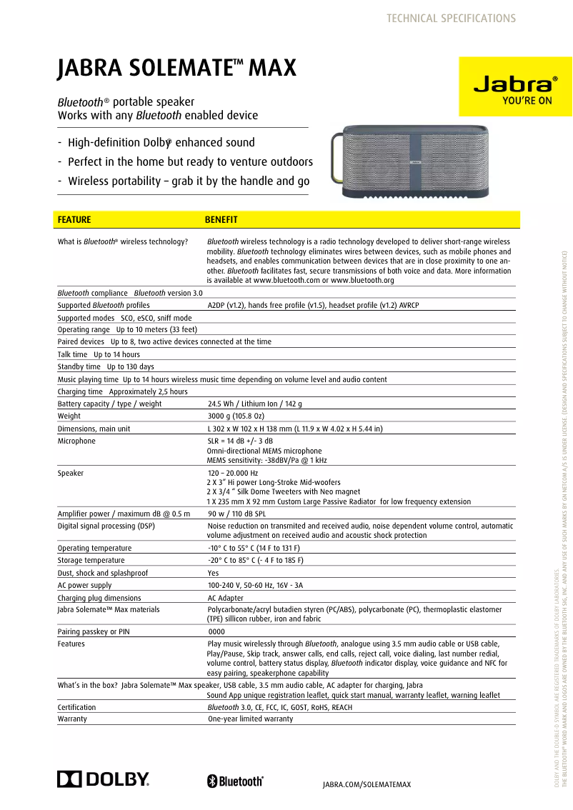 Page 1 of the manual User Manual Jabra Solemate Max
