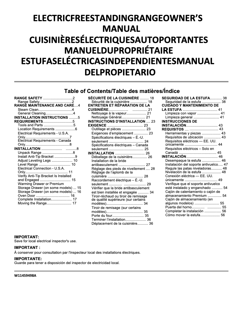 Page 1 of the manual Installation Guide Whirlpool YWFC150M0JW