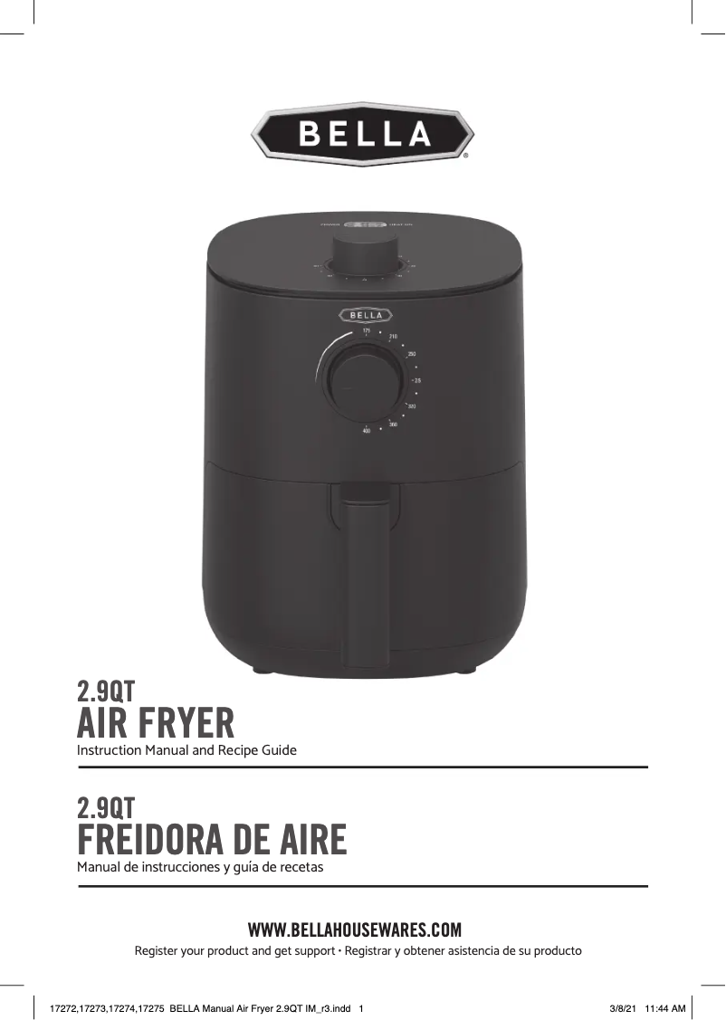 Page 1 of the manual User Manual Bella 2.9qt Air Fryer