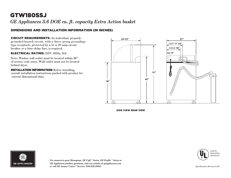 First page image of the manual for GTW180SSJWW