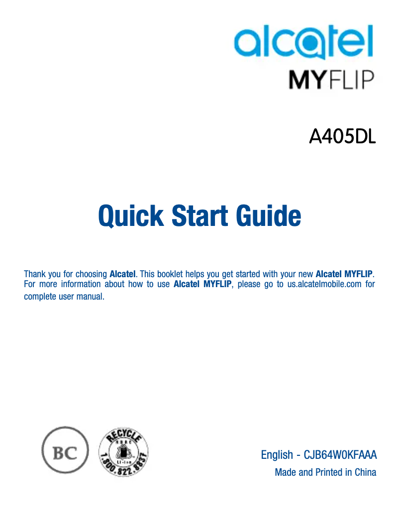 Page 1 of the manual Quick Start Guide Alcatel MyFlip