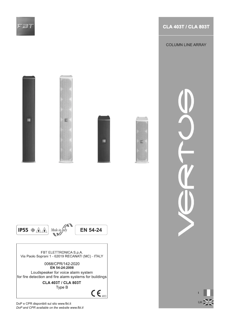 Page 1 of the manual User Manual FBT CLA 803T