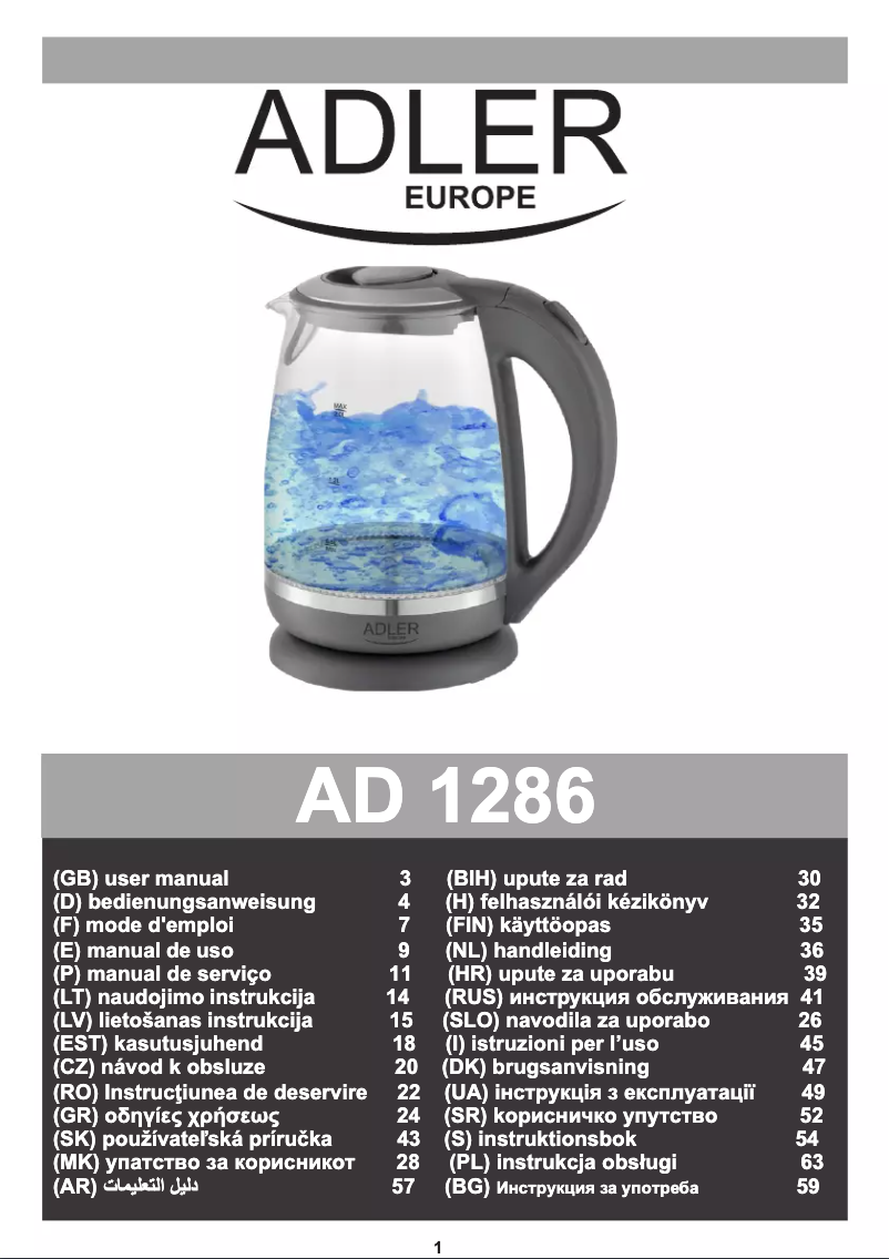 Page 1 de la notice Manuel utilisateur Adler AD 1286