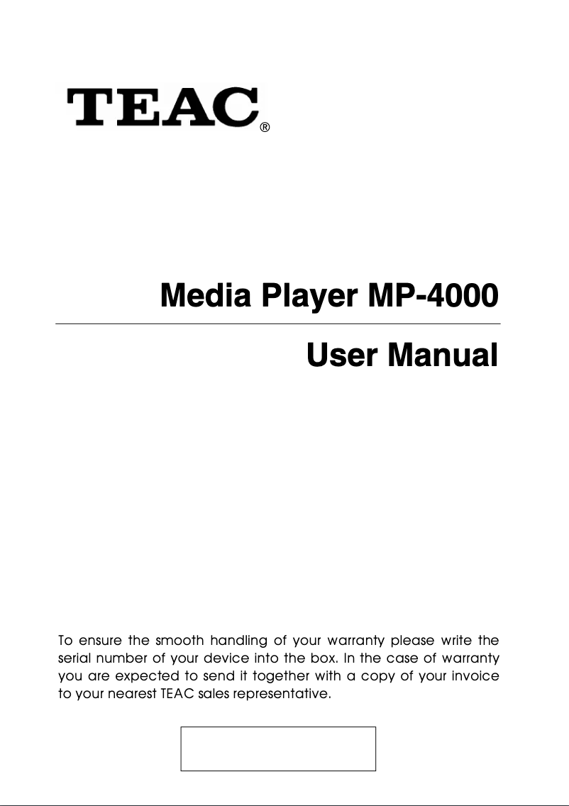 Page 1 de la notice Manuel utilisateur Teac MP-4000