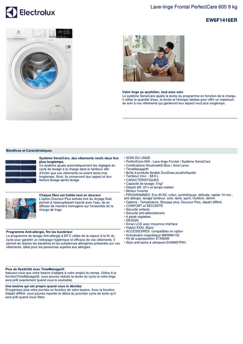 Page 1 of the manual Technical Sheet Electrolux EW6F1416ER