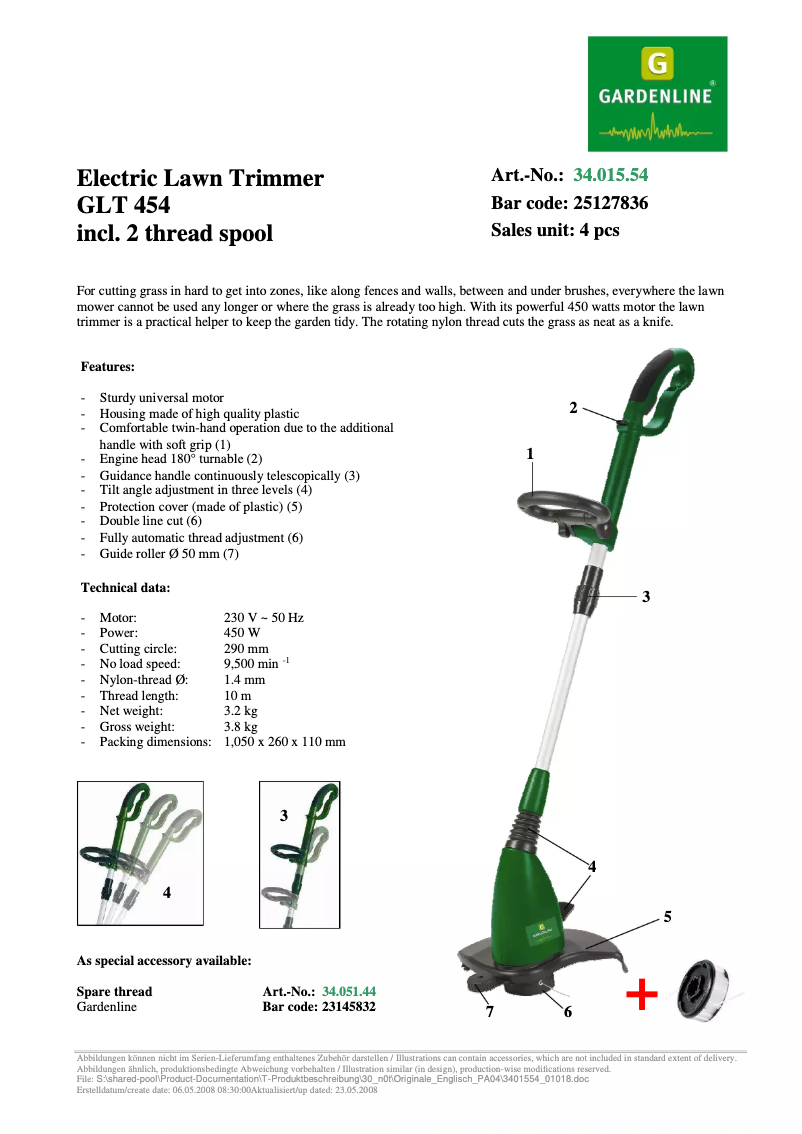 First page image of the manual for GLT 454