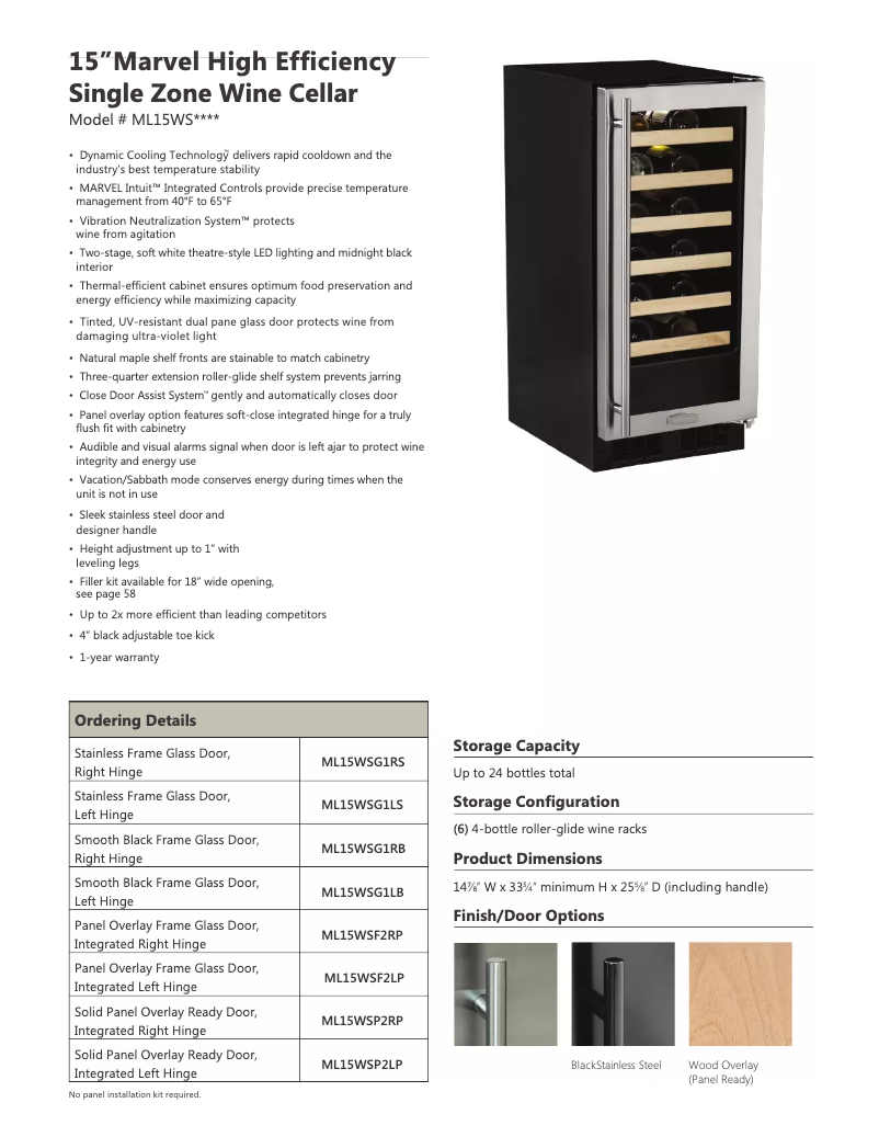 Page 1 of the manual Technical Sheet Marvel ML15WSF2LP