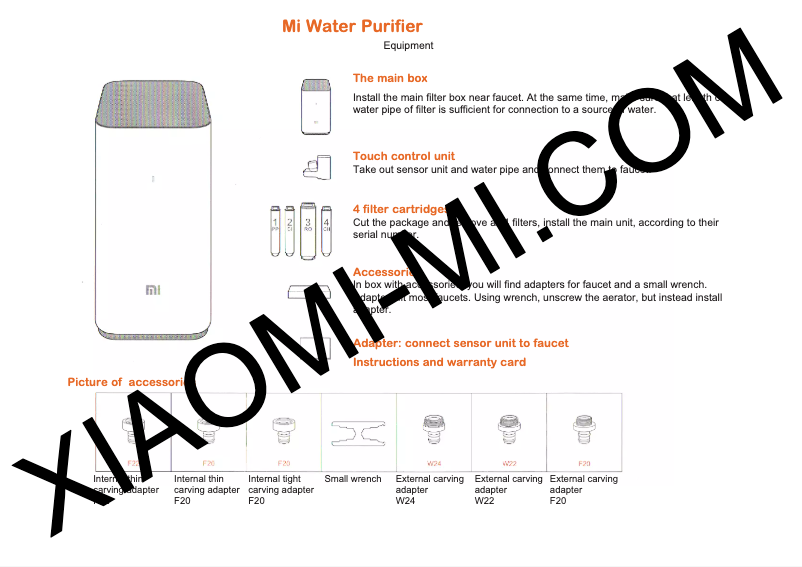 Page 1 of the manual User Manual Xiaomi Mi Water Purifier