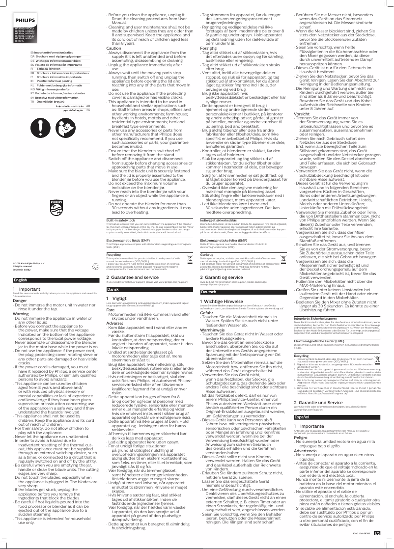 Page 1 de la notice Manuel utilisateur Philips Daily Collection HR2600