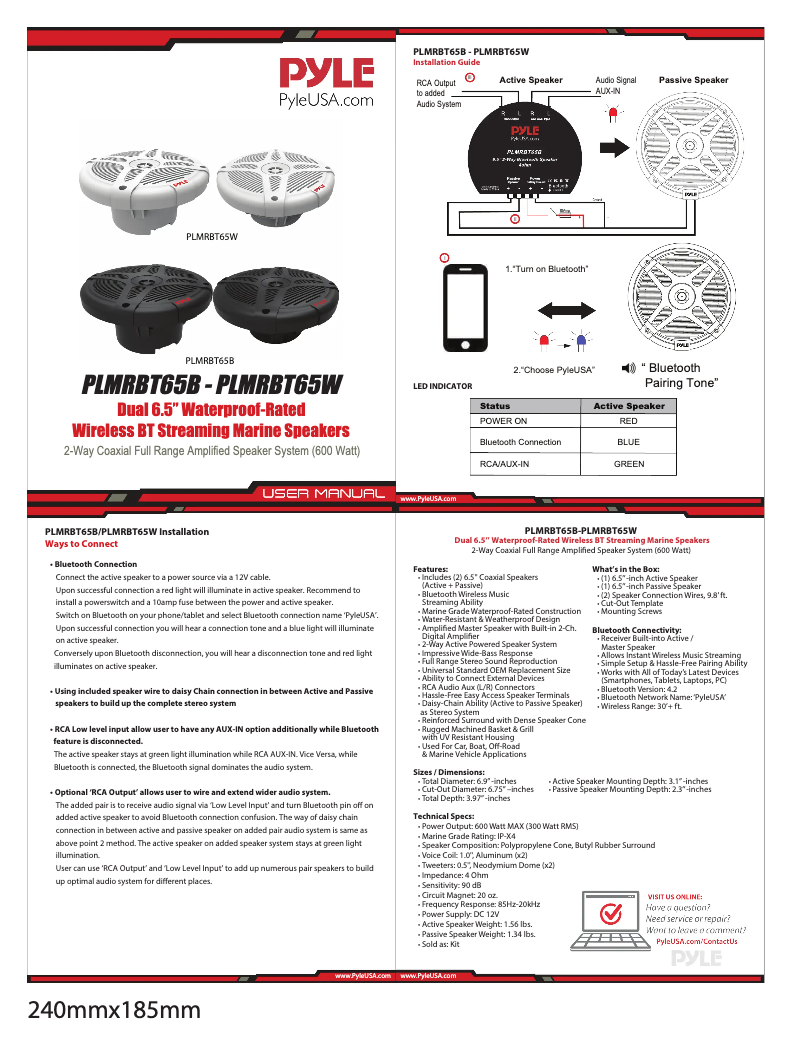 First page image of the manual for PLMRBT65W