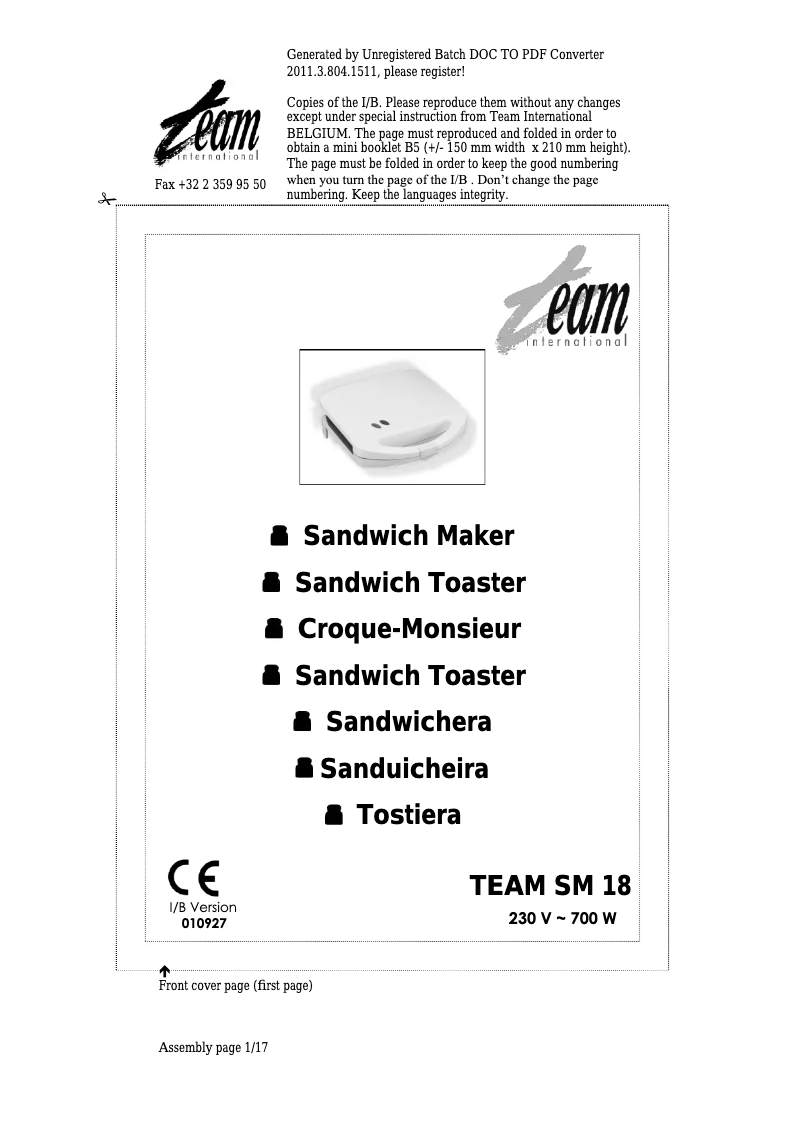 Page 1 of the manual User Manual Team SM 18